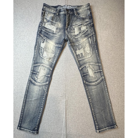 RGSTR Jeans Mens 31x30 Blue Distressed Repair Patch Slim Skinny Stretch Denim - Picture 10 of 16